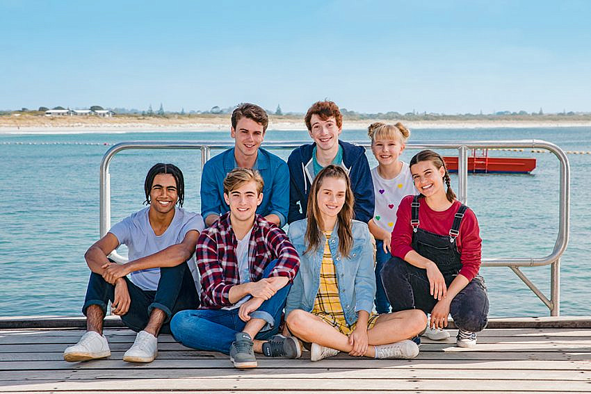 Cast of Itch sitting on a jetty in Albany