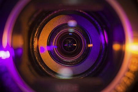 Close up of video camera lens